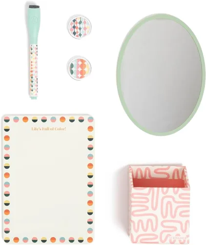 Miniatura 9 de U Brands Kit de accesorios para casillero, artículos esenciales para el regreso a clases, rosa, 6 piezas, incluye pizarra blanca, espejo