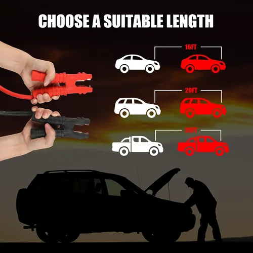 Miniatura 5 de ZESUPER - Cables de arranque de batería de alta resistencia 3000 AMP, 1 calibre, 20 pies, línea de arranque de emergencia para coche, furgoneta