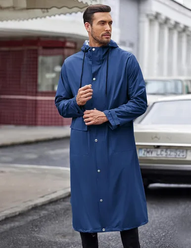 Miniatura 2 de COOFANDY Chaqueta impermeable para hombre con capucha, impermeable, ligera, activa, larga