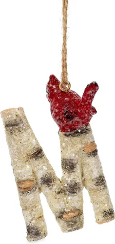 Miniatura 25 de Adorno de Navidad con letra inicial cardenal rústica, aspecto de madera de abedul, alfabeto colgante, decoración con monograma para árbol de Letra R