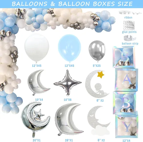 Miniatura 4 de 154 piezas de decoración de baby shower sobre la luna, Fiesec We Are Over The Moon Baby Shower, decoración de telón de fondo de globos, guirnalda