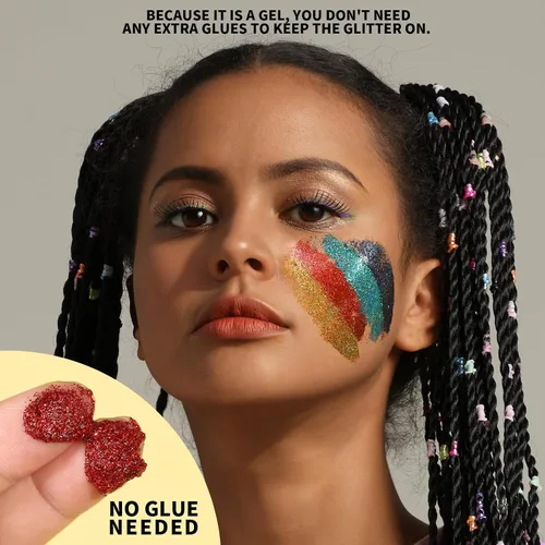 Miniatura 5 de Teenitor Gel de Purpurina para Cara y Cuerpo, Gel de Purpurina para Maquillaje y Festival, 12 Colores de Gel de Purpurina para Cara y Cuerpo, Gel