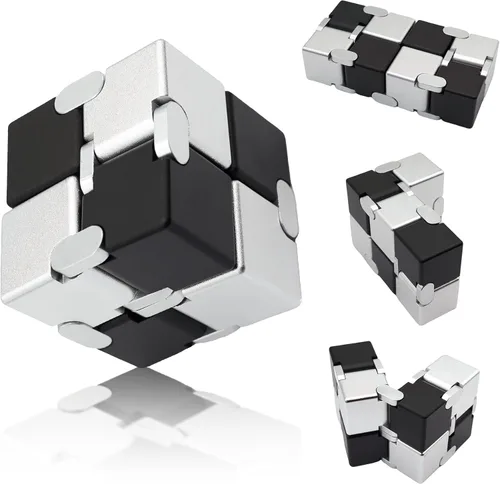 Miniatura 8 de Cubo infinito de metal, juguete portátil de escritorio, alivio de la ansiedad para adultos, adolescentes y niños, regalo para TDAH, negro y rojo