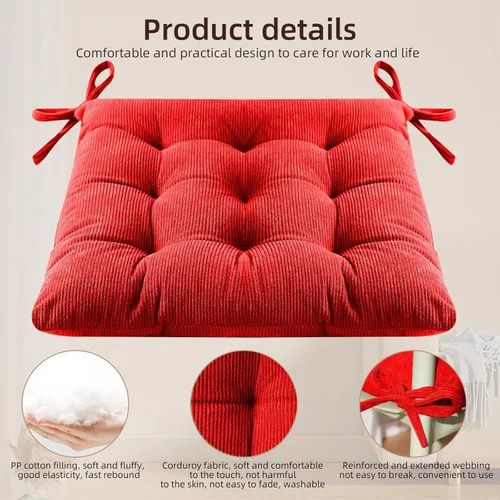 Miniatura 5 de HLOVME - Cojín de silla de corduroy con lazos, ultra suave y cálido, cojín de suelo para niños, rincón de lectura, cómodo, cojín cuadrado para Rojo