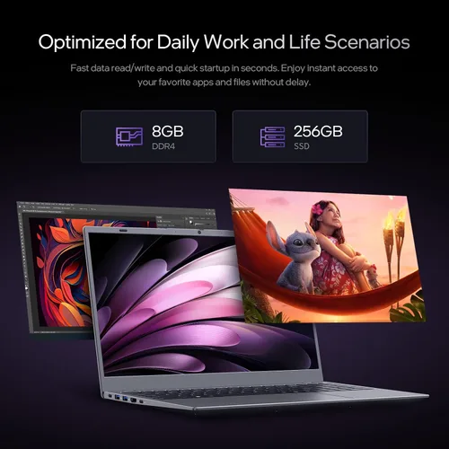 Miniatura 4 de UOWAMOU 15.6 IPS-FHD-Laptop, 8GB RAM 256GB SSD AMD 3020e (hasta 2.6GHz), computadora tipo C de función completa para WiFi 5 BT5.0