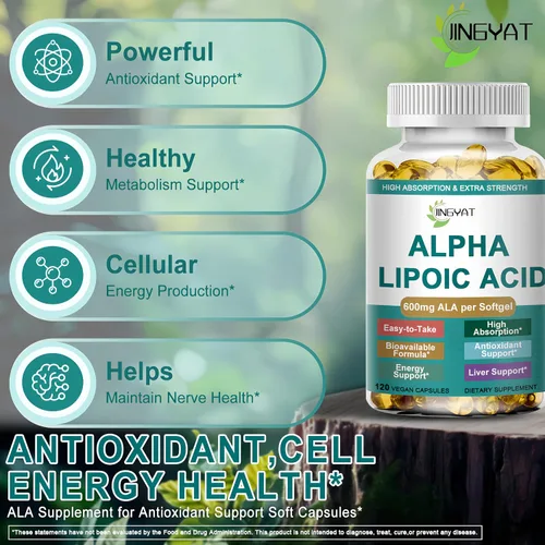 Miniatura 2 de Ácido alfa lipoico 600 mg – Suplemento de alta absorción ALA antioxidante para nervios, energía, metabolismo y desintoxicación hepática – Cápsulas