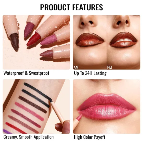 Miniatura 8 de Oulac Juego de lápiz labial y delineador de labios de 3 piezas de alto impacto con fórmula hidratante, belleza vegana, color de labios de cobertura