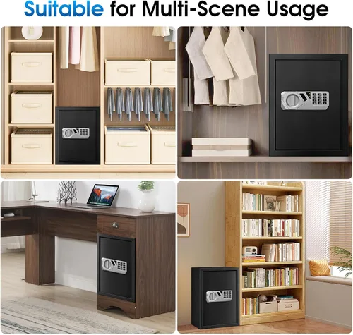 Miniatura 9 de 2.2 pies cúbicos Caja fuerte ignífuga para el hogar - Teclado electrónico digital, caja de seguridad de acero con cerradura de combinación y estante