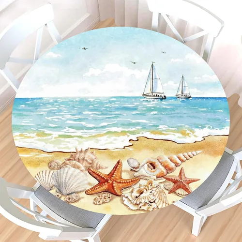 Miniatura 30 de Mantel redondo ajustable para el 4 de julio con borde elástico, impermeable, lavable, azul, rojo, blanco, estrella, patriótica, independencia, Día