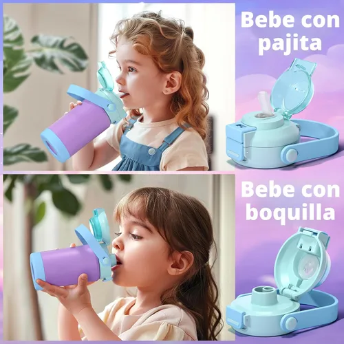Miniatura 3 de Tazas aisladas para niños con pajita de apertura rápida y pico 2-en-1, tapa hermética de 14 onzas, acero inoxidable al vacío 18/8, sin BPA, tazas