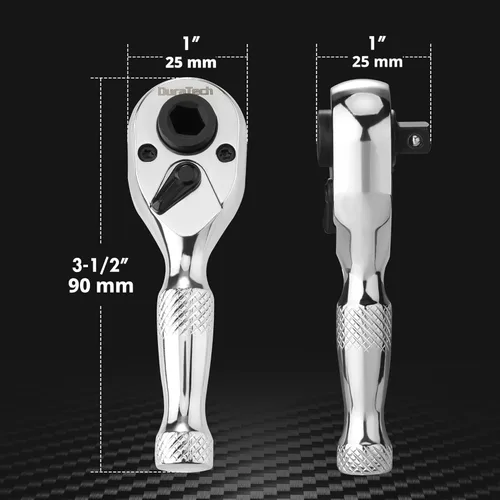 Miniatura 7 de DURATECH Llave de trinquete rechoncha de 1/4 pulgadas, destornillador de zócalo y broca, 72 dientes, aleación de cromo, acabado cromado