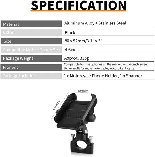 Miniatura 3 de Keenso Soporte de teléfono celular para motocicleta, soporte universal ajustable para manillar para teléfono móvil de 4 a 6 pulgadas, color negro