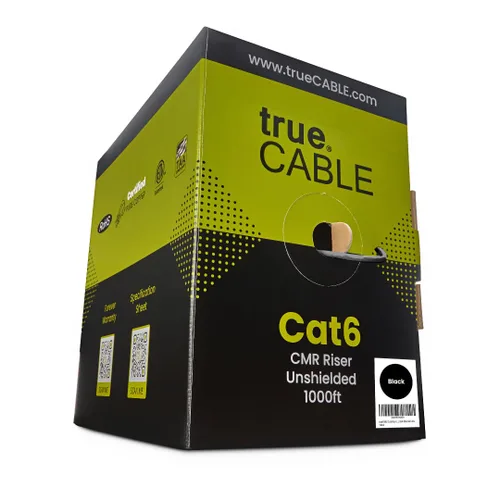 trueCABLE Cat6 cable riser (CMR), 1000 pies, 4 pares de cobre puro sólido de 23 AWG, 550 MHz, certificación ETL, par trenzado sin blindaje (UTP),
