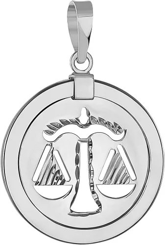 Miniatura 2 de 14k White Gold Reversible Round Zodiac Sign Medal Pendant