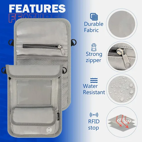 Miniatura 5 de Cartera de viaje, billetera de pasaporte con bloqueo RFID para mujer, impermeable, con cuello delgado, carteras de mujer, antirrobo, bolso