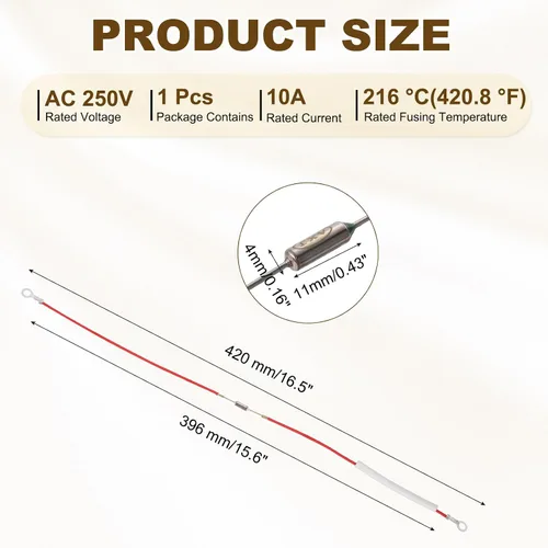 Miniatura 2 de MECCANIXITY Fusible universal de temperatura para olla de arrocera, 158.0 °F 10 A 250 V Fusible térmico de metal con ambos terminales de anillo