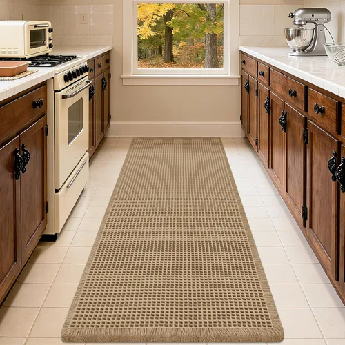 Miniatura 6 de Tapete de baño con diseño de gofre, moderno, bohemio, absorbente, antideslizante, ultrasuave, lavable a máquina, con letra de baño, dormitorio