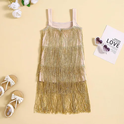 Miniatura 3 de Vestido de lentejuelas para niños, vestido sin mangas con borlas brillantes, vestido de baile latino para fiesta, vestido de baile latino, 1-6T
