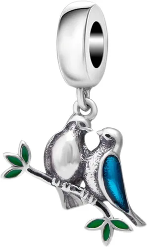 Abalorio de plata de ley 925 con diseño de pájaro y amor, para esposa, marido, mascota, aniversario, San Valentín, para pulsera Pandora, Plata