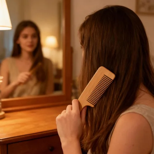Miniatura 7 de Juego de 4 peines de madera para el cabello, peine de dientes anchos de madera, hecho a mano, de bambú, antiestático, para cabello rizado, grueso