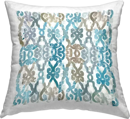 Stupell Industries Flora Kouta - Almohada decorativa con diseño de contorno bohemio de color azul, 18 x 18 pulgadas