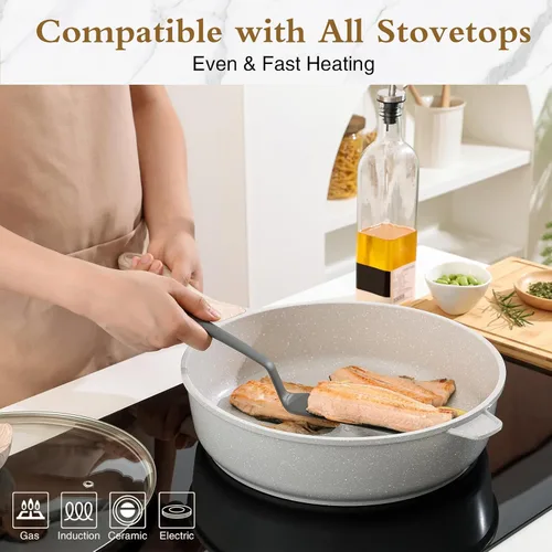 Miniatura 5 de Kordisen Sartén profunda de cerámica antiadherente, sartén no tóxica de 10 pulgadas con tapa, olla jumbo saludable, sartén para saltear