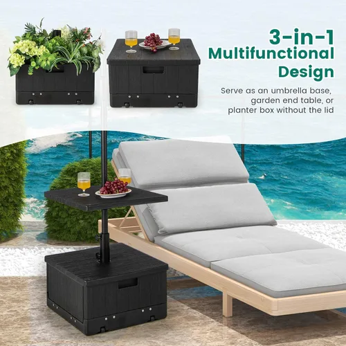 Miniatura 8 de Giantex Mesa auxiliar para exteriores con soporte para paraguas, bolsa con peso rellenable de 175 libras, bandeja de mesa ajustable para paraguas, 2