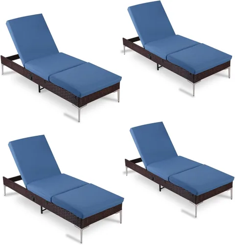 Miniatura 15 de Sillón de mimbre para exteriores, tumbona de piscina con respaldo reclinable infinito, muebles de patio, silla para tomar el sol con cojín
