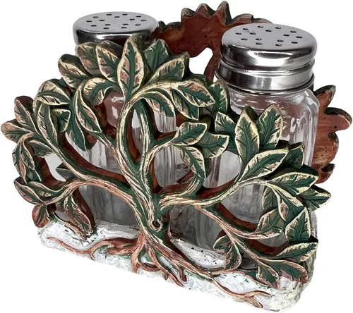 Miniatura 4 de Tree of Life - Juego de salero y pimentero, soporte y dos cocteleras de vidrio con tapas de acero inoxidable, decorativo, moderno, rústico, celta