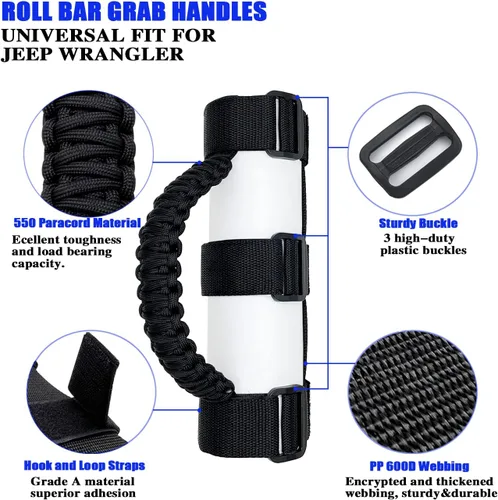 Miniatura 3 de 2 asas de agarre de barra antivuelco para Jeep Wrangler YJ TJ JK JKU JL JLU Sahara Rubicon X Sports Freedom & Unlimited 1987-2022 (Negro)