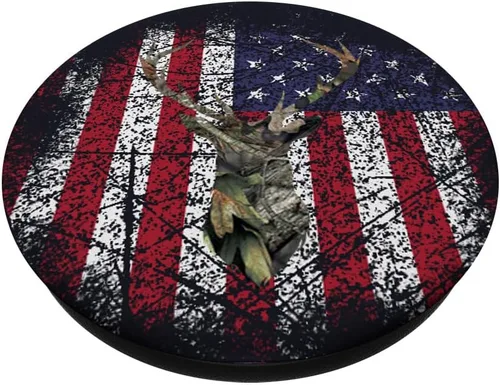 Miniatura 2 de Deer Buck - Bandera de Estados Unidos para caza, camuflaje, color marrón, rojo, blanco, azul, PopSockets Grip y Stand para teléfonos y tabletas