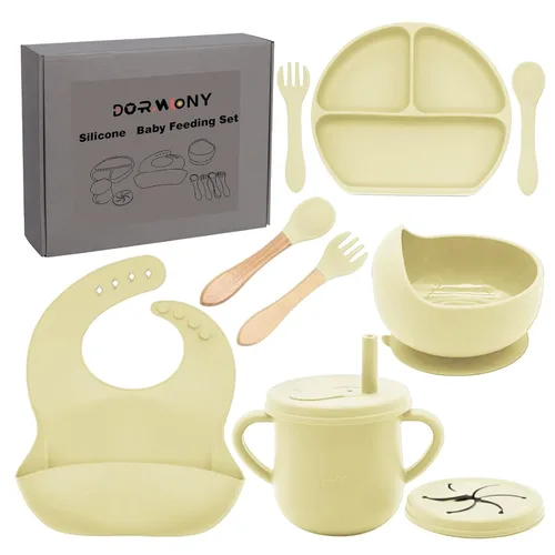 Miniatura 12 de Juego de alimentación para bebés 100% de silicona, sin BPA, con ventosa, plato dividido, juego de platos de autoalimentación para niños pequeños