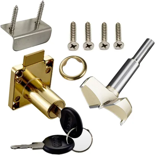 Juego de cerradura de cajón de mesa de oficina + perforador de puerta, cerradura de puerta de gabinete, modelo CT-138-32, diámetro del abridor de