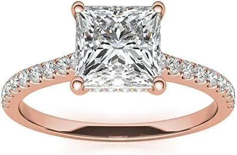 Miniatura 4 de IGI - Anillo de compromiso de diamantes de talla princesa blanca de 1.30 quilates con certificación IGI en oro rosa amarillo blanco de 14 quilates