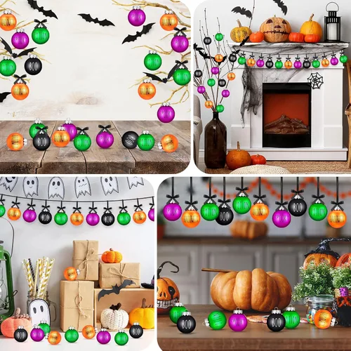 Miniatura 7 de Karenhi 16 adornos de bola de Halloween para árbol, decoraciones de Halloween de 2.4 pulgadas, decoración colgante de plástico para árbol y fiesta