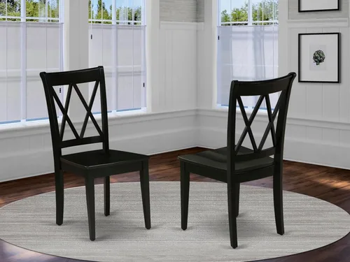 Miniatura 2 de East West Furniture CLC-BLK-W Clarksville - Sillas de comedor de madera con respaldo cruzado doble, juego de 2, color negro