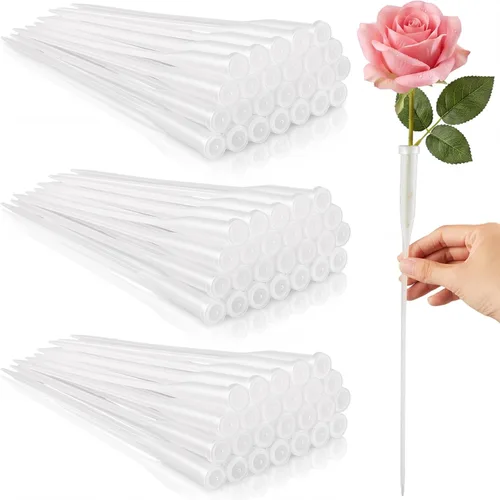 Miniatura 7 de Tessco for you 90 tubos de agua florales de 6 pulgadas, suministros de flores de plástico para flores frescas con tapa de goma para arreglos