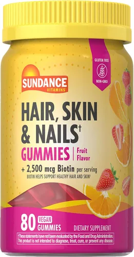 Sundance Gomitas para el cabello, la piel y las uñas con biotina | 2500 mcg | 80 unidades | Vitamina con sabor a fruta | Suplemento vegano, sin OMG