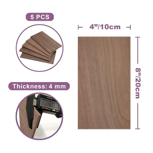 Miniatura 2 de Hojas de madera de nogal, madera fina, tablero negro oscuro sin terminar para manualidades, paquete de 5 por Craftiff