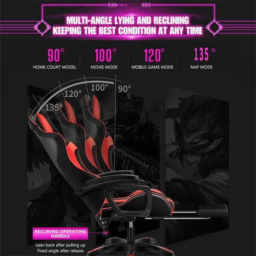 Miniatura 3 de Silla de juegos para adultos con reposapiés y masaje, silla de videojuegos con altavoces y luces LED RGB, piel sintética, sillas ergonómicas