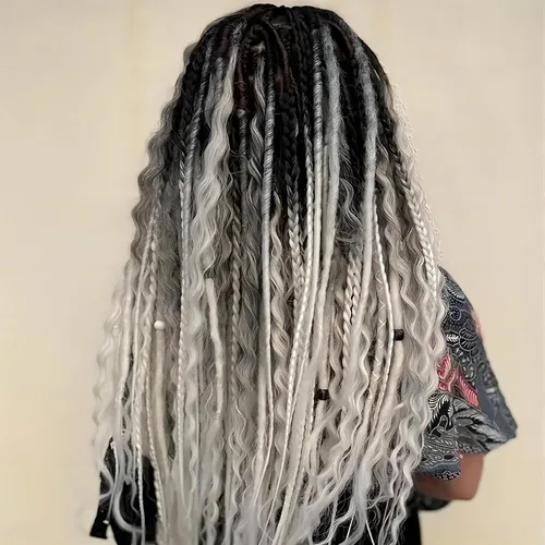 Miniatura 24 de Extensiones de rastas trenzadas bohemias de 24 pulgadas, 10 hebras de rastas sintéticas rizadas color marrón degradado con trenza de caja, rastas