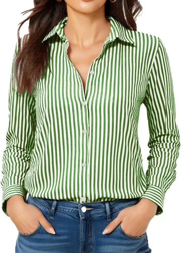 Miniatura 18 de Camisas sin planchado y sin arrugas para mujer, con botones, de manga larga, de seda de morera, blusas casuales para el trabajo