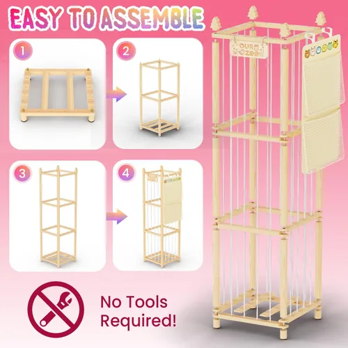 Miniatura 6 de Almacenamiento de animales de peluche: organizador grande de almacenamiento de juguetes de madera con 1 red de almacenamiento extraíble para colgar