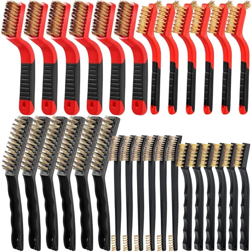 Miniatura 9 de Sumind Juego de 15 cepillos de limpieza de alambre de nailon, acero inoxidable, latón con mango curvo, removedor de pintura para limpiar