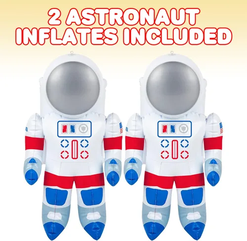 Miniatura 3 de ArtCreativity Paquete de 2 astronautas inflables de 22 pulgadas con etiqueta para colgar, decoraciones de fiesta temática espacial para eventos