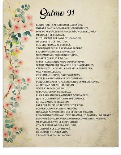 Salmo 91 - Póster Vintage de Arte Cristiano, Inspirador Versículo Bíblico para Decoración del Hogar, Oficina, Iglesia, Sala de Estar, Dormitorio,