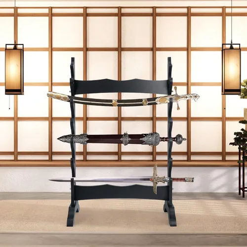 Miniatura 4 de lukar Soporte de espada de 6 niveles, soporte de exhibición de espadas multicapa, estante de madera para espadas, soporte de piso grande para Katana