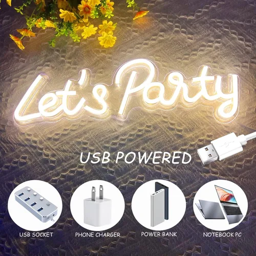 Miniatura 5 de Letrero de neón de Let's Party, luces LED de neón para decoración de pared de dormitorio, luces decorativas artísticas para despedida de soltera