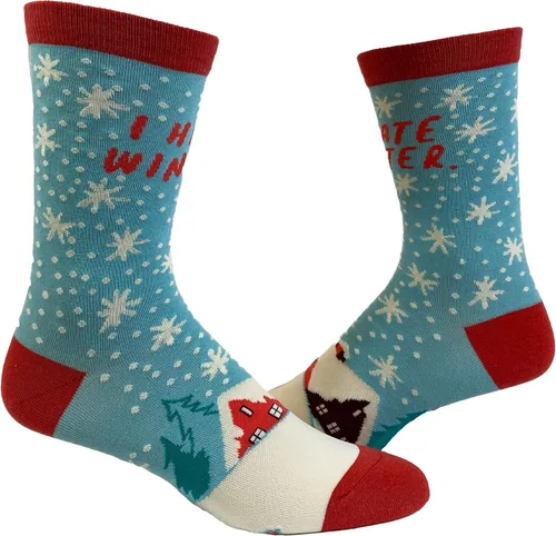 Crazy Dog T-Shirts Calcetines de invierno con texto en inglés "I Hate" para hombre, diseño divertido de nieve y frío, Azulclaro