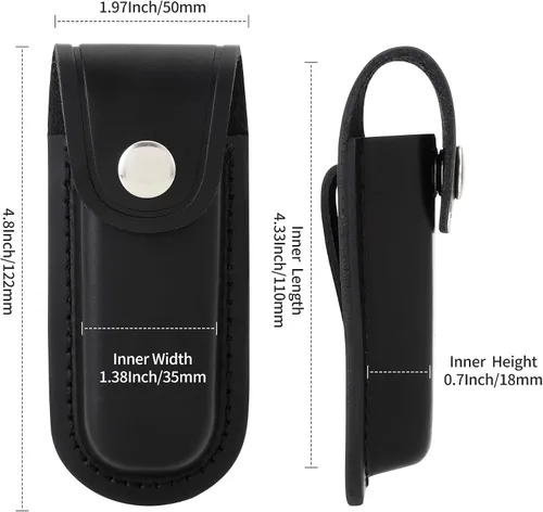 Miniatura 6 de Funda de cuero para cuchillos de bolsillo, estuche plegable de 4 pulgadas, funda multiherramienta duradera con cierre a presión y trabilla